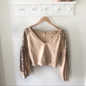 Free People Embroidered Cropped Sweatshirt Size XS
